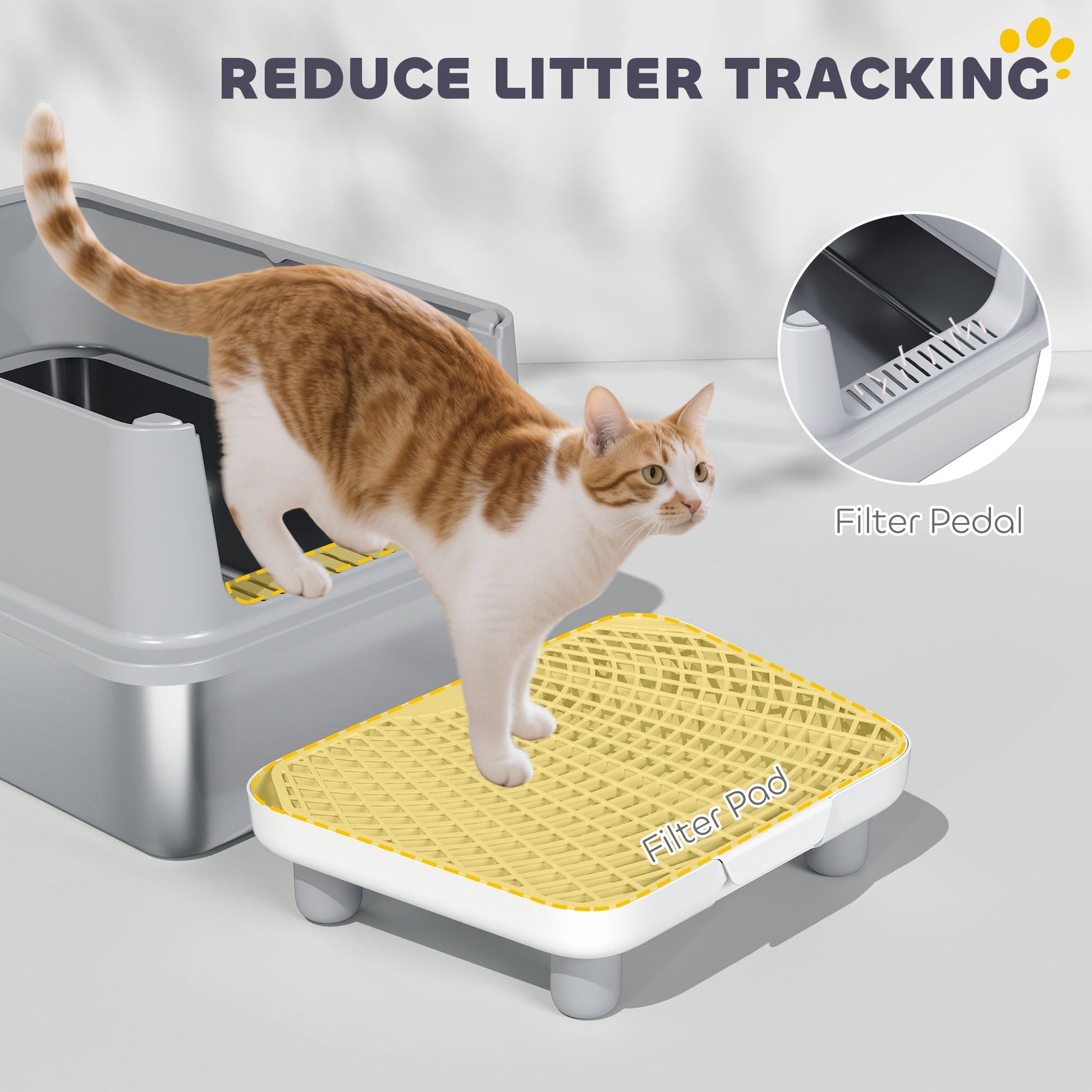 HKM-8040381 Extra Large Stainless Steel Cat Litter Box with Scoop and Pad, Anti-Leakage Design for Easy Cleaning