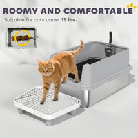 HKM-8040381 Extra Large Stainless Steel Cat Litter Box with Scoop and Pad, Anti-Leakage Design for Easy Cleaning