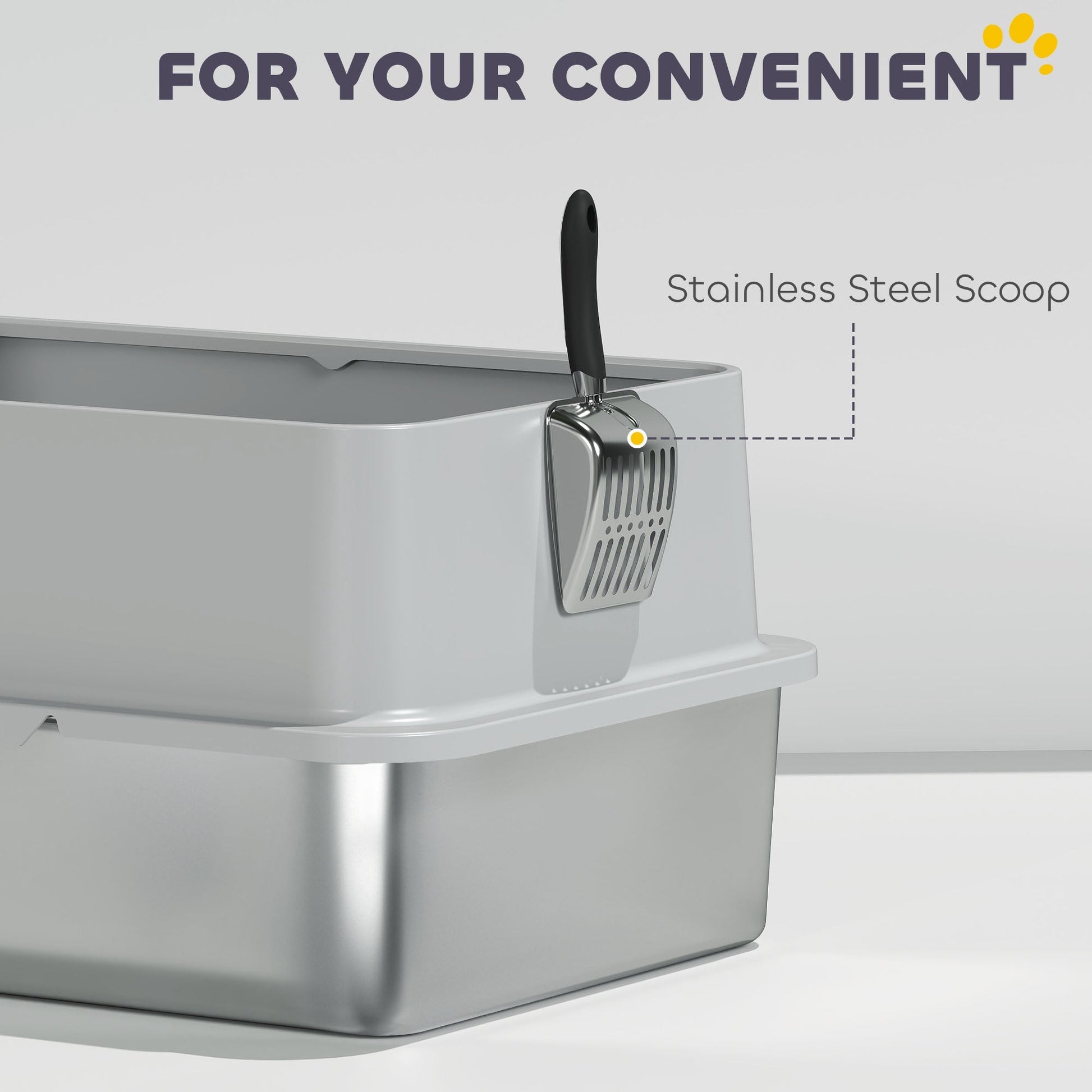 HKM-8040381 Extra Large Stainless Steel Cat Litter Box with Scoop and Pad, Anti-Leakage Design for Easy Cleaning