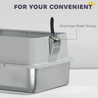 HKM-8040381 Extra Large Stainless Steel Cat Litter Box with Scoop and Pad, Anti-Leakage Design for Easy Cleaning