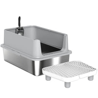HKM-8040381 Extra Large Stainless Steel Cat Litter Box with Scoop and Pad, Anti-Leakage Design for Easy Cleaning