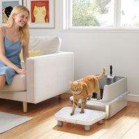HKM-8040381 Extra Large Stainless Steel Cat Litter Box with Scoop and Pad, Anti-Leakage Design for Easy Cleaning