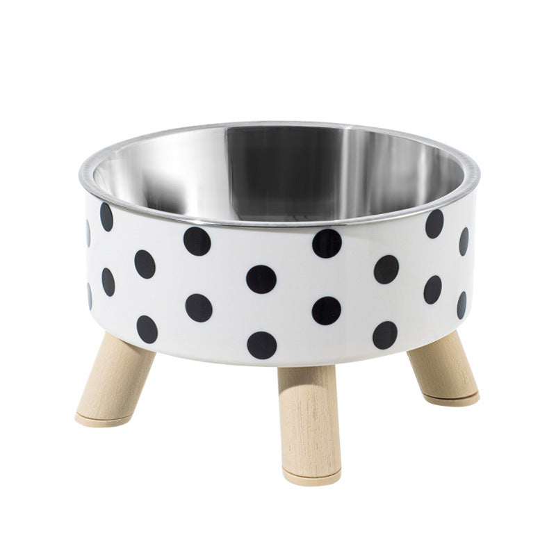 HKM-8040893 Polka Dot Large Stainless Steel Pet Bowl with Four Legs