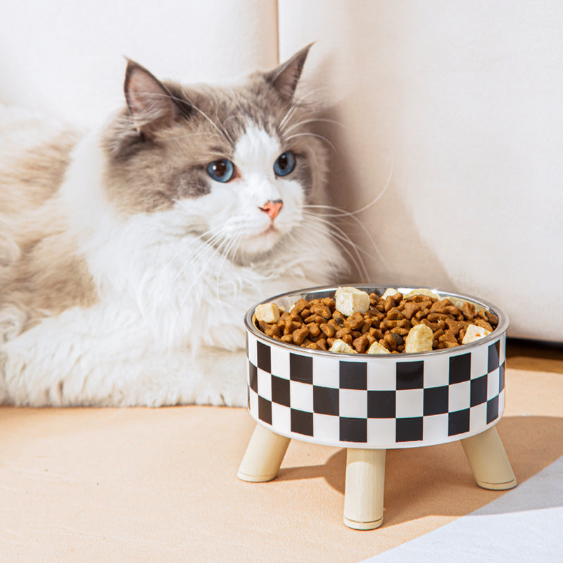 HKM-8040893 Polka Dot Large Stainless Steel Pet Bowl with Four Legs
