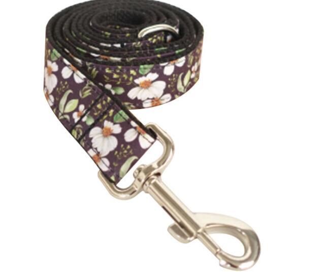 HKM-804179 Small Floral Pet Traction Set - Durable Polyester Design for Comfort and Safety