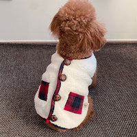 HKM-8042301 Cozy Two-Piece Coral Velvet Dog Vest Sweater Coat with Scarf in White and Navy Blue