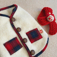 HKM-8042301 Cozy Two-Piece Coral Velvet Dog Vest Sweater Coat with Scarf in White and Navy Blue