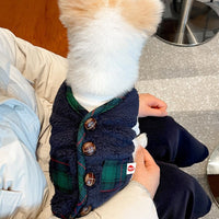 HKM-8042301 Cozy Two-Piece Coral Velvet Dog Vest Sweater Coat with Scarf in White and Navy Blue