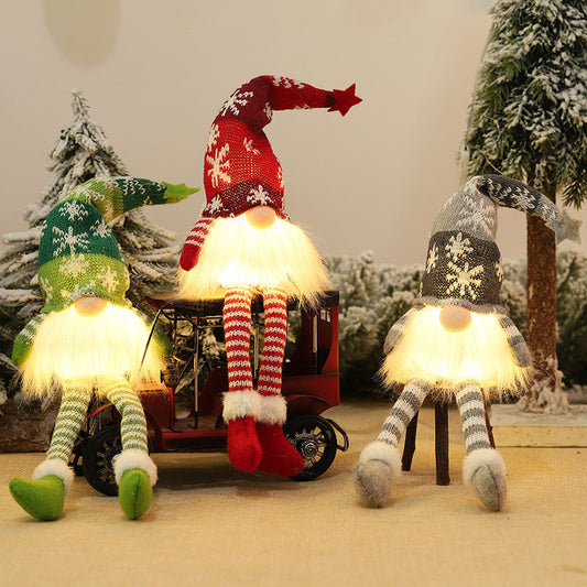 HKM-804307 Luminous Sitting Knitted Doll in Gray, Red, and Green for Holiday Decor