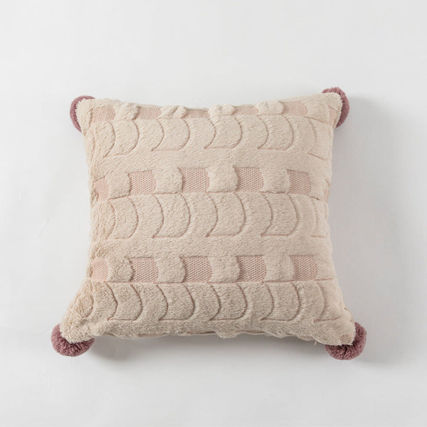 HKM-804563 Solid Color Cotton Plush Ball Cushion Cover - Modern Decorative Pillow, 45x45cm