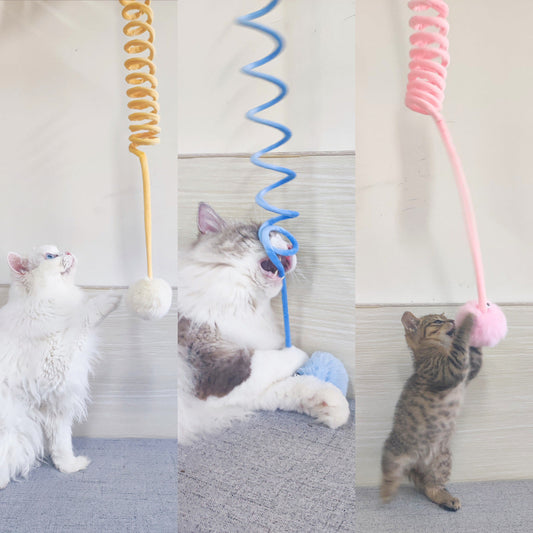 HKM-804691 Interactive Plush Spring Rabbit Hair Ball Cat Toy for Active Play and Exercise