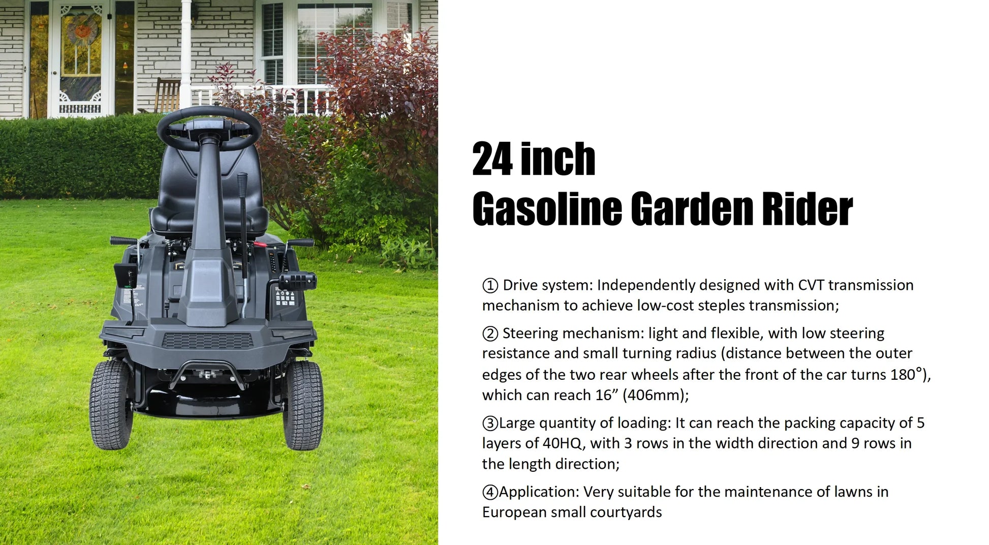 HKM-804691 LTP24 223CC 4-Stroke Petrol Riding Lawn Mower for Efficient Lawn Care