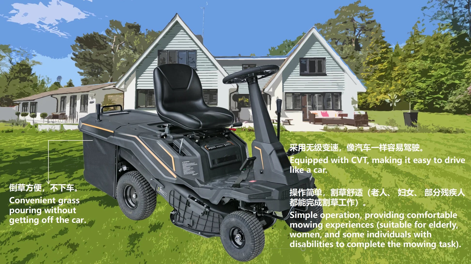 HKM-804691 LTP24 223CC 4-Stroke Petrol Riding Lawn Mower for Efficient Lawn Care