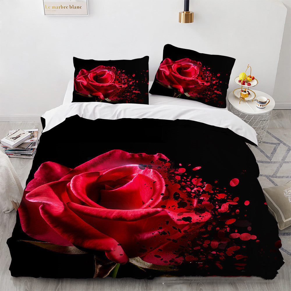 HKM-804819 Three-Piece Floral Digital Print Bedding Set for 1.8m Bed