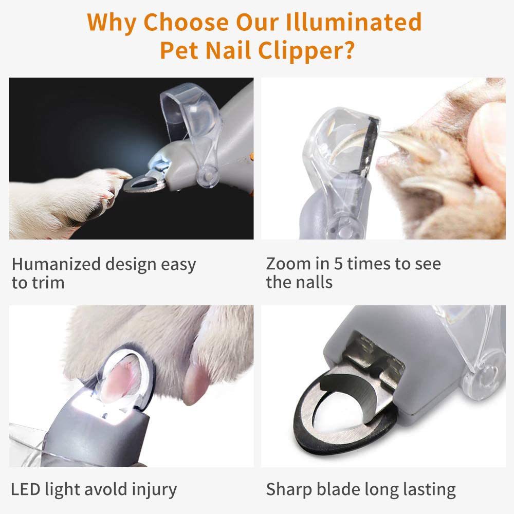 HKM-8048445 Luminous Nail Clippers for Dogs and Cats - Metal Cleaning Scissors with Rubber Handle