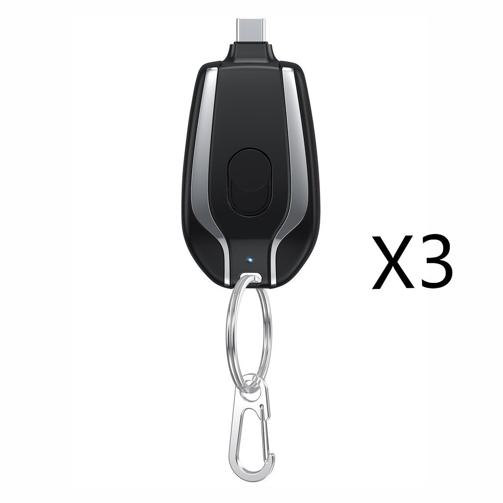 HKM-804883 Compact 1500mAh Mini Power Bank Keychain Charger with Type-C Connection and Built-in Carabiner