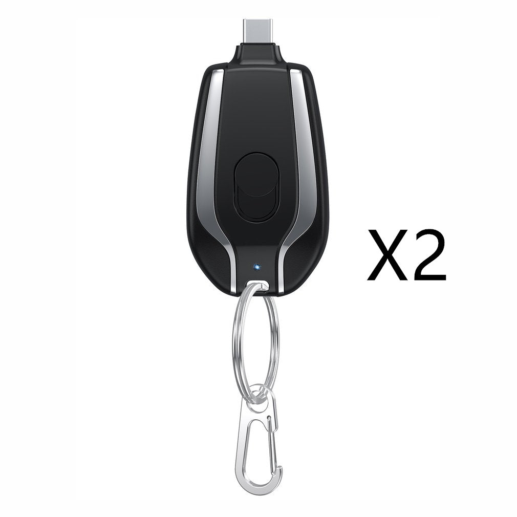 HKM-804883 Compact 1500mAh Mini Power Bank Keychain Charger with Type-C Connection and Built-in Carabiner