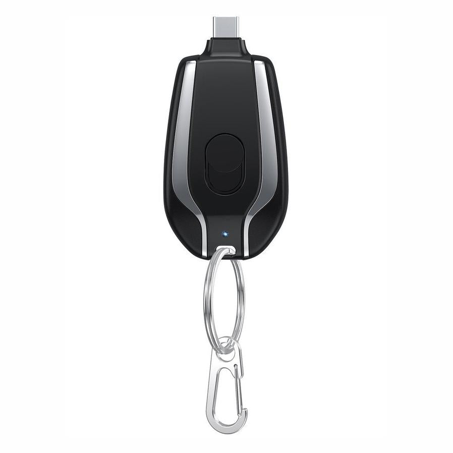 HKM-804883 Compact 1500mAh Mini Power Bank Keychain Charger with Type-C Connection and Built-in Carabiner