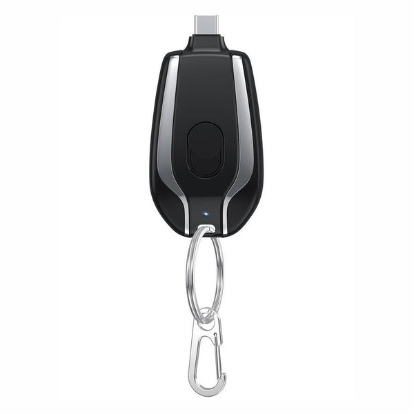 HKM-804883 Compact 1500mAh Mini Power Bank Keychain Charger with Type-C Connection and Built-in Carabiner