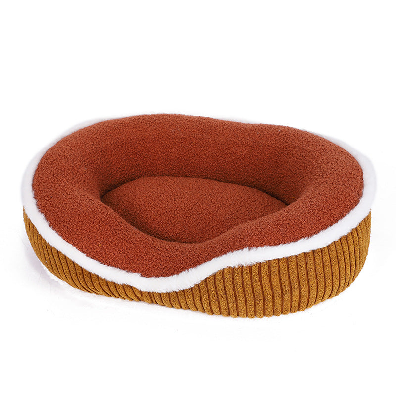 HKM-8052285 Cozy Plush Pet Bed for Autumn-Winter - Soft, Comfortable, Detachable, Thick Cushion for Pets