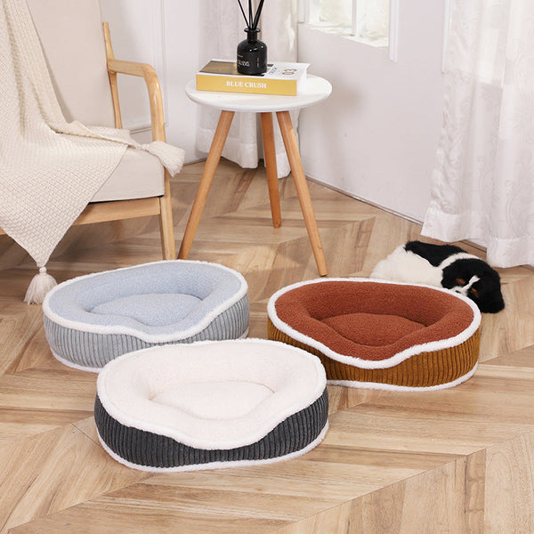 HKM-8052285 Cozy Plush Pet Bed for Autumn-Winter - Soft, Comfortable, Detachable, Thick Cushion for Pets