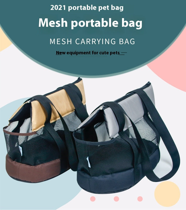 HKM-8052669 Foldable Mesh Outdoor Pet Bag for Dogs and Cats - Soft Oxford Shoulder Handbag in Black/Brown, Sizes S/L/XL