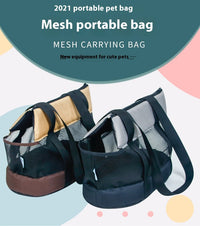 HKM-8052669 Foldable Mesh Outdoor Pet Bag for Dogs and Cats - Soft Oxford Shoulder Handbag in Black/Brown, Sizes S/L/XL