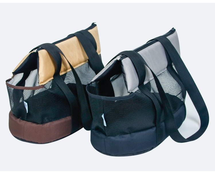 HKM-8052669 Foldable Mesh Outdoor Pet Bag for Dogs and Cats - Soft Oxford Shoulder Handbag in Black/Brown, Sizes S/L/XL