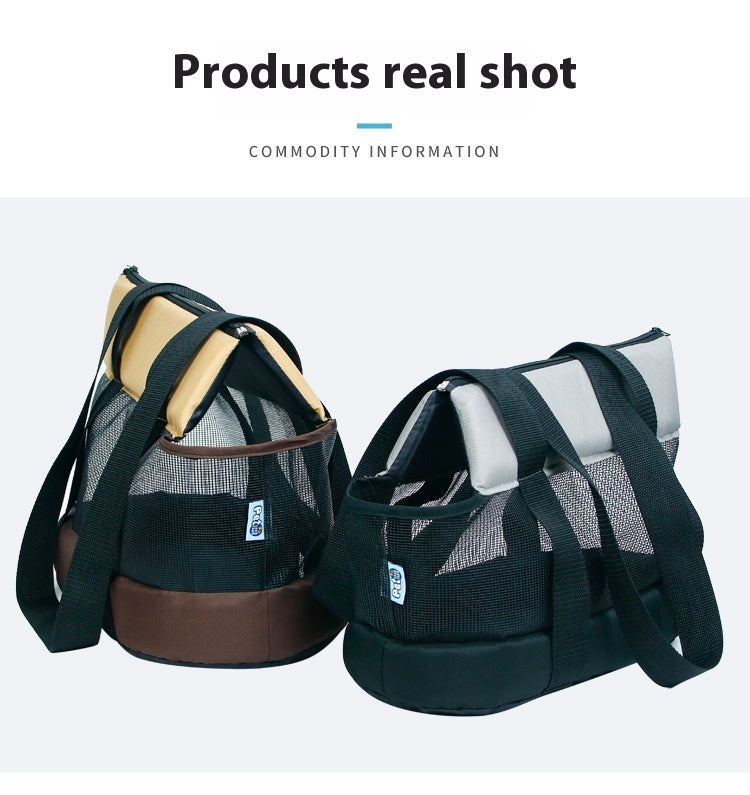 HKM-8052669 Foldable Mesh Outdoor Pet Bag for Dogs and Cats - Soft Oxford Shoulder Handbag in Black/Brown, Sizes S/L/XL