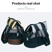HKM-8052669 Foldable Mesh Outdoor Pet Bag for Dogs and Cats - Soft Oxford Shoulder Handbag in Black/Brown, Sizes S/L/XL