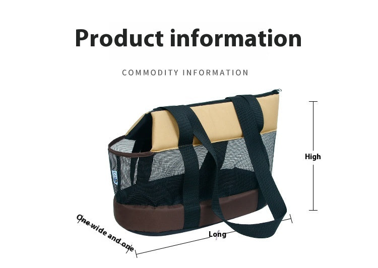 HKM-8052669 Foldable Mesh Outdoor Pet Bag for Dogs and Cats - Soft Oxford Shoulder Handbag in Black/Brown, Sizes S/L/XL