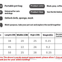 HKM-8052669 Foldable Mesh Outdoor Pet Bag for Dogs and Cats - Soft Oxford Shoulder Handbag in Black/Brown, Sizes S/L/XL