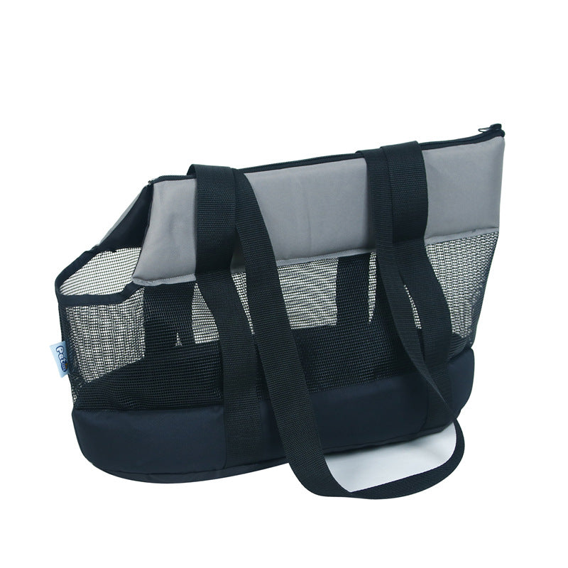 HKM-8052669 Foldable Mesh Outdoor Pet Bag for Dogs and Cats - Soft Oxford Shoulder Handbag in Black/Brown, Sizes S/L/XL