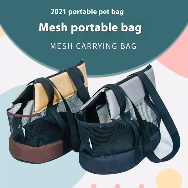 HKM-8052669 Foldable Mesh Outdoor Pet Bag for Dogs and Cats - Soft Oxford Shoulder Handbag in Black/Brown, Sizes S/L/XL