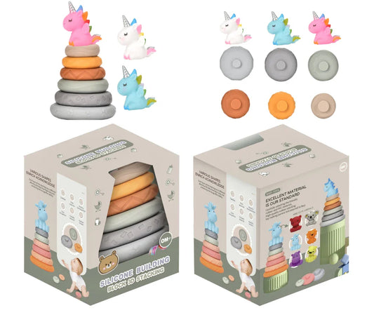 HKM-805331 Sensory Stacking Silicone Circle Blocks Educational Teether Toys for Kids