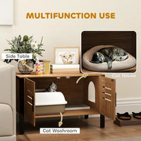 HKM-8054077 Dark Brown Cat Litter Box Enclosure with Scratching Board and Elevated Legs