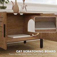 HKM-8054077 Dark Brown Cat Litter Box Enclosure with Scratching Board and Elevated Legs