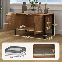 HKM-8054077 Dark Brown Cat Litter Box Enclosure with Scratching Board and Elevated Legs