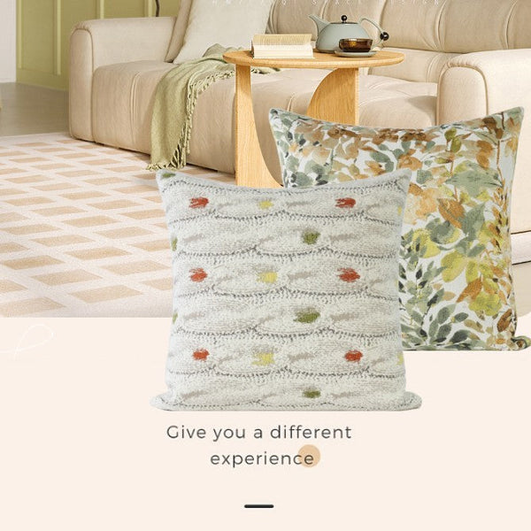 HKM-805459 Pastoral Style Flower Design Pillow - 45x45cm Cotton Pillowcase with Filling