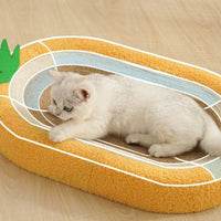 HKM-8056381 Pineapple Oval Sisal Cat Scratch Board with Plush Cushioning for Claw Grinding