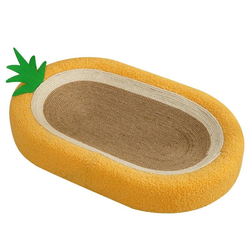 HKM-8056381 Pineapple Oval Sisal Cat Scratch Board with Plush Cushioning for Claw Grinding