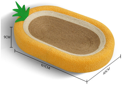 HKM-8056381 Pineapple Oval Sisal Cat Scratch Board with Plush Cushioning for Claw Grinding