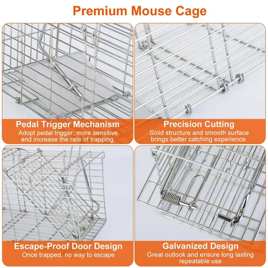 HKM-8059837 Humane Foldable Live Rodent Trap Cage with Galvanized Iron Construction and Detachable L Shaped Rod