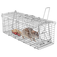 HKM-8059837 Humane Foldable Live Rodent Trap Cage with Galvanized Iron Construction and Detachable L Shaped Rod