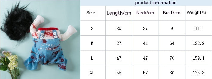 HKM-8060349 Bloody Doll Halloween Costume for Pets - Dog & Cat Clothing in S, M, L, XL Sizes