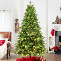 HKM-806099 7ft LED Warm White Green Pine Christmas Tree with Easy Installation for Indoor/Outdoor Use