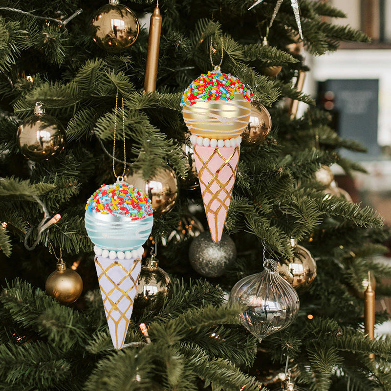 HKM-806099 Glass Christmas Tree Cone Pendant - Set of 2 Decorative Ornaments