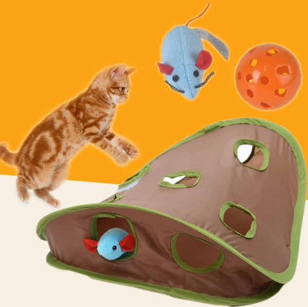 HKM-806099 Pet Puzzle Nine-hole Mouse Hole Bell Ball Cat Interactive Toy Cat Hide And Seek Channel