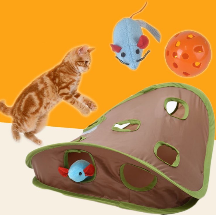 HKM-806099 Pet Puzzle Nine-hole Mouse Hole Bell Ball Cat Interactive Toy Cat Hide And Seek Channel
