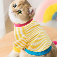 HKM-8062525 Plaid Cotton T-Shirt for Cats - Casual Yellow Design, Sizes XS to XXL